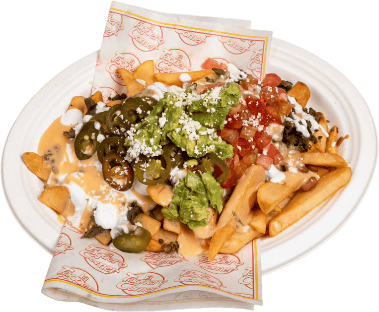 Loaded fries with toppings on a plate.