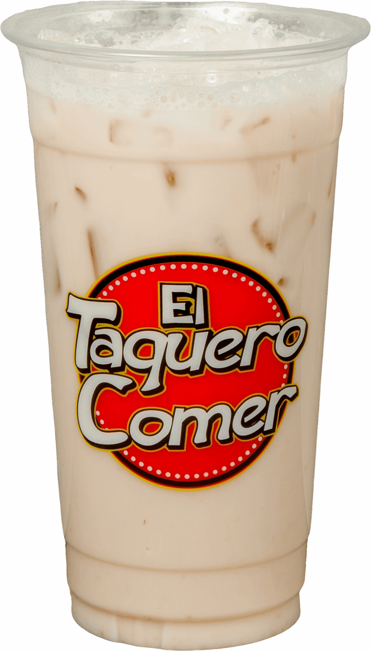 Iced beverage in branded plastic cup.